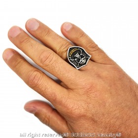 BA0274 BOBIJOO Jewelry Anello anello Teschio Biker Crossbones Testa di Morte Acciaio Oro