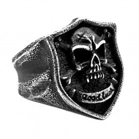BA0274 BOBIJOO Jewelry Ring Signet ring Skull Biker Crossbones Death's Head Steel Gold