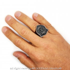 BA0274 BOBIJOO Jewelry Ring Signet ring Skull Biker Crossbones Death's Head Steel Gold