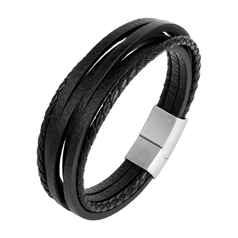 BR0262 BOBIJOO Jewelry Bracciale Uomo in Vera Pelle Acciaio 316L Scelta multipla