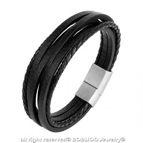 BR0262 BOBIJOO Jewelry Bracciale Uomo in Vera Pelle Acciaio 316L Scelta multipla