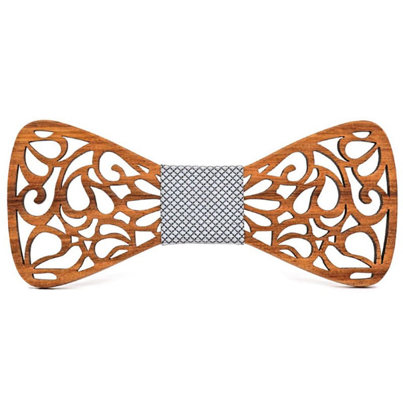 NP0044 BOBIJOO Jewelry Bow Tie Teak Wood Lace Arabesque