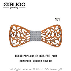 NP0044 BOBIJOO Jewelry Bow Tie Teak Wood Lace Arabesque
