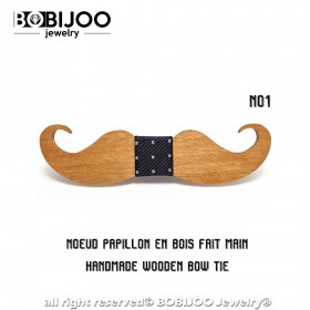 Noeud Papillon Bois Clair Moustache Fait Main bobijoo