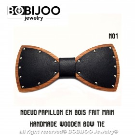 NP0049 BOBIJOO Jewelry Bow tie Evening Wood Black Leather Biker SM