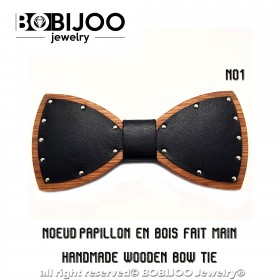 NP0049 BOBIJOO Jewelry Fliege Abends Holz-Leder-Schwarz-Biker SM