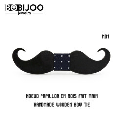 NP0043 BOBIJOO Jewelry Bow Tie Dark Wood Moustache Hand Made