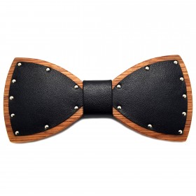 NP0049 BOBIJOO Jewelry Bow tie Evening Wood Black Leather Biker SM