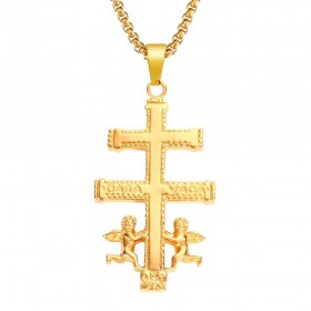 PE0156 BOBIJOO Jewelry Pendant Cross of Caravaca Gold-Plated Steel + String