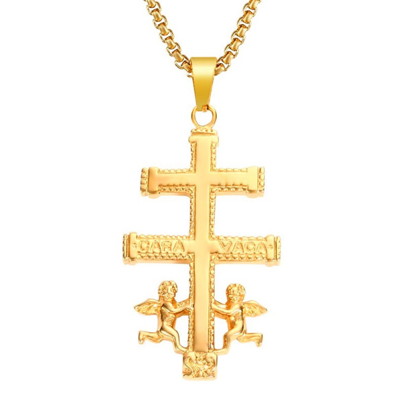 PE0156 BOBIJOO Jewelry Anhänger Kreuz von Caravaca Stahl Vergoldet + Kette
