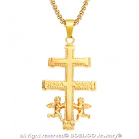 Pendentif Croix de Caravaca Acier Plaqué Or + Chaîne bobijoo