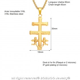PE0156 BOBIJOO Jewelry Ciondolo Croce di Caravaca in Acciaio Placcato Oro + String