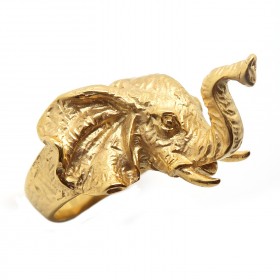 BA0276 BOBIJOO Jewelry Ring, Siegelring, Kopf eines Elefanten, Stahl Gold Mann