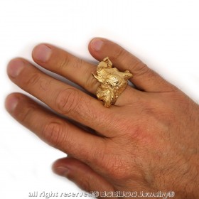 BA0276 BOBIJOO Jewelry Ring, Siegelring, Kopf eines Elefanten, Stahl Gold Mann