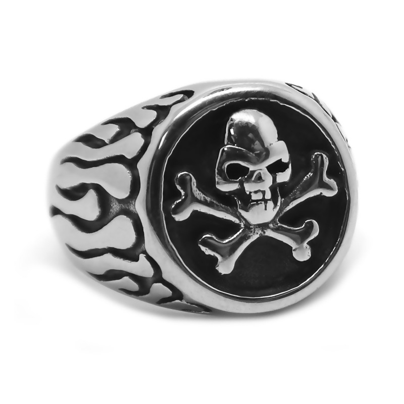 BA0278 BOBIJOO Jewelry Ring Siegelring Schädel totenkopf Runde Flammen