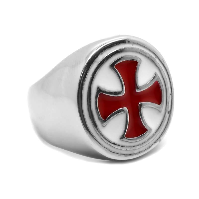 BA0279 BOBIJOO Jewelry Anello Anello Con Castone Tondo Cavaliere Templare Croce Pattee Rosso