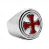 Bague Chevalière Ronde Templier Croix Pattée Rouge bobijoo