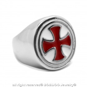 BA0279 BOBIJOO Jewelry Ring Siegelring Runde Templer Kreuz Pattée Rot