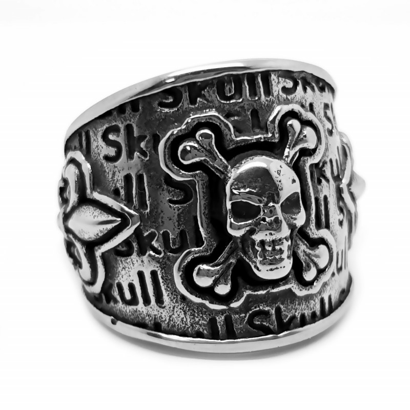 BA0280 BOBIJOO Jewelry Anillo de Signet Gran Cabeza de la Muerte del Cráneo Fleur-de-Lys