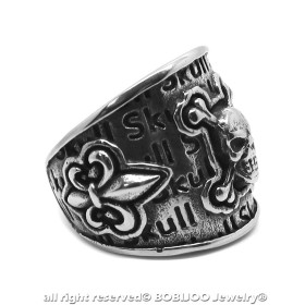 BA0280 BOBIJOO Jewelry Anillo de Signet Gran Cabeza de la Muerte del Cráneo Fleur-de-Lys