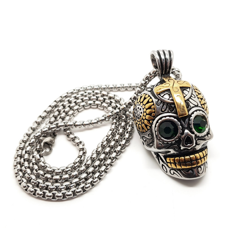 PE0157 BOBIJOO Jewelry Colgante de calavera de Plata de Acero inoxidable de Oro Maya Biker