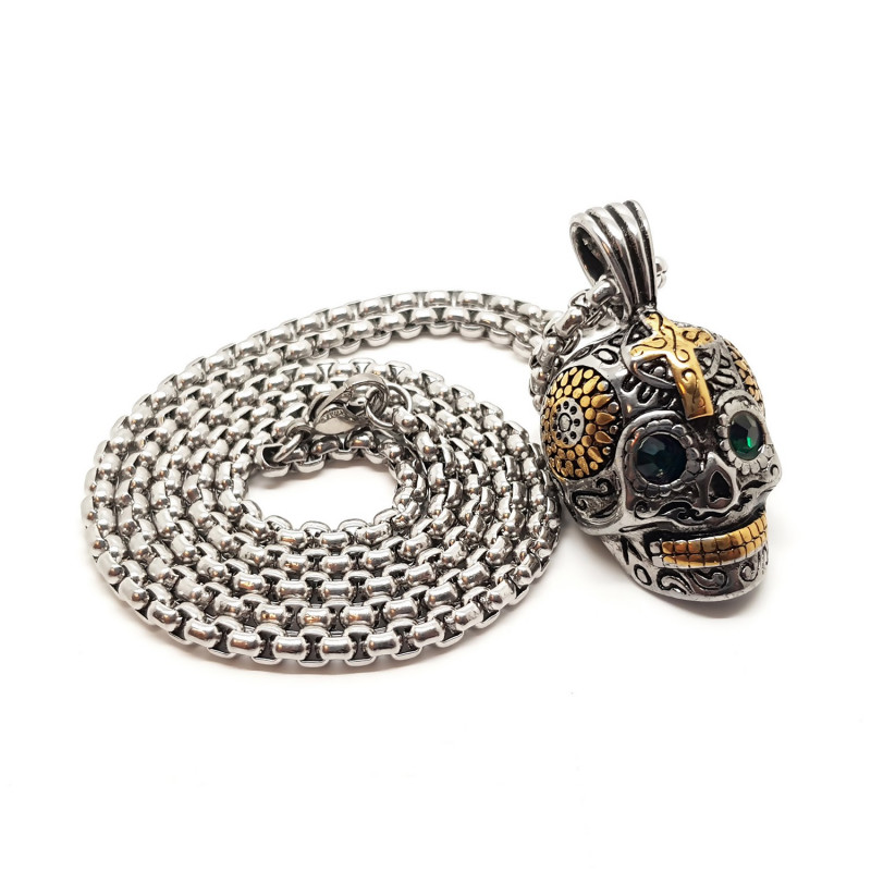 PE0157 BOBIJOO Jewelry Pendant skull stainless Steel Silver Gold Mayan Biker