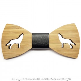 NP0051 BOBIJOO Jewelry Bow Tie Natural Wood Bamboo Animals