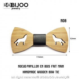 NP0051 BOBIJOO Jewelry Bow Tie Natural Wood Bamboo Animals