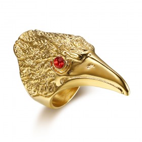 Bague Chevalière Tête d'Aigle Yeux Rouges Acier Or bobijoo