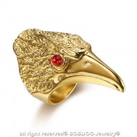 BA0283 BOBIJOO Jewelry Ring Signet ring Eagle Head of Red-Eye Steel Gold