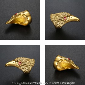 BA0283 BOBIJOO Jewelry Ring Siegelring Adler Kopf, Rote-Augen-Stahl-Gold