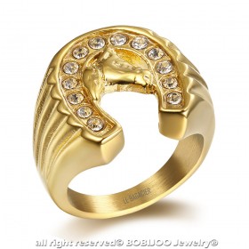 BA0284 BOBIJOO Jewelry Ring Siegel Ring Hufeisen Traveller Steel Gold