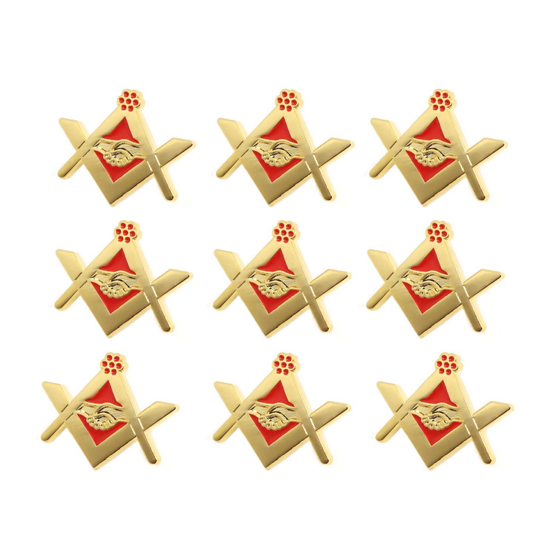 Pin's Franc Maçonnerie Poignée de Main Or Rouge Email bobijoo