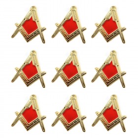 Pin's Franc Maçon Equerre Compas Or Rouge Email bobijoo