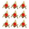 Pin's Franc Maçon Equerre Compas Or Rouge Email bobijoo