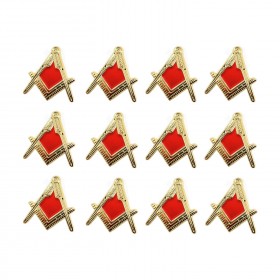 Pin's Franc Maçon Equerre Compas Or Rouge Email bobijoo