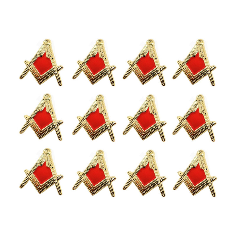 Pin's Franc Maçon Equerre Compas Or Rouge Email bobijoo