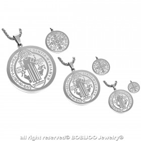 PE0159 BOBIJOO Jewelry Anhänger Medaille Halskette Heiligen Benedikt Stahl Silber + Kette