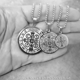 PE0159 BOBIJOO Jewelry Pendant Medal Necklace, St Benedict Steel, Silver + Chain