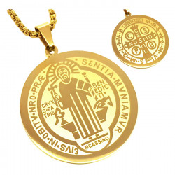 PE0160 BOBIJOO Jewelry Anhänger Medaille Halskette Heiligen Benedikt Stahl Vergoldet + Kette