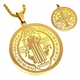 PE0160 BOBIJOO Jewelry Colgante Medalla De Collar, San Benito, Chapado En Oro De Acero + Cadena