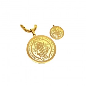 PE0160 BOBIJOO Jewelry Ciondolo Medaglia Collana, San Benedetto In Acciaio Placcato Oro + String