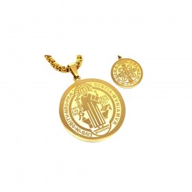 PE0160 BOBIJOO Jewelry Pendant Medal Necklace, St Benedict Gold-Plated Steel + String