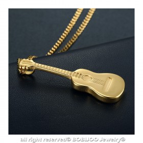 PE0175 LE BAGACIER Pendant Guitar Traveller Gipsy Gold-Plated Steel + Chain