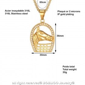 PE0162 BOBIJOO Jewelry Vergoldeter Camargue-Strass-Hufeisenanhänger + Kette