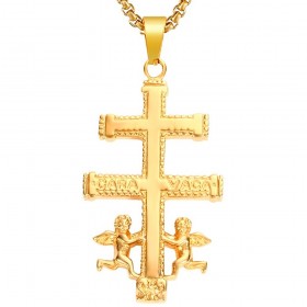 PE0176 BOBIJOO Jewelry Large Pendant Cross of Caravaca Gold-Plated Steel + String