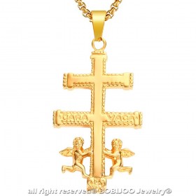 PE0176 BOBIJOO Jewelry Large Pendant Cross of Caravaca Gold-Plated Steel + String