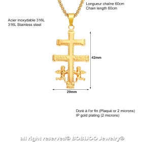 PE0176 BOBIJOO Jewelry Large Pendant Cross of Caravaca Gold-Plated Steel + String