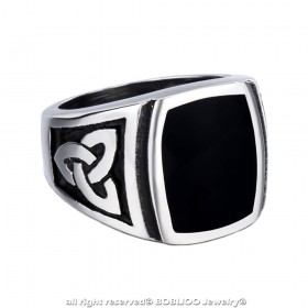 Bague Chevalière Cabochon Acier Noeud Celtique bobijoo