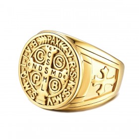 BA0291 BOBIJOO Jewelry Sello De La Cruz Anillo De San Benito Bruto De Oro